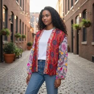 Kaantha Karma Phulkari NWOT SZ XL Embroidered Kimono Jacket handmade in India